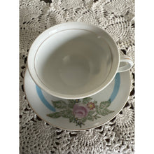 Load image into Gallery viewer, Porcelain Tiffany Blue and Wild Rose Teacup &amp; Saucer Unmarked
