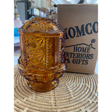 Load image into Gallery viewer, 1970s Homco Interiors Stars and Bars Honey Amber Glass Fairy Lamp with original box
