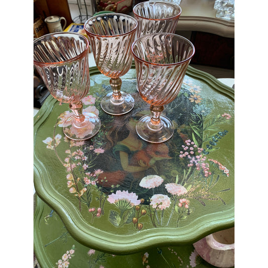French Luminarc Arcoroc Rosalina 1960s Pink Swirl Water Goblets Set of 4