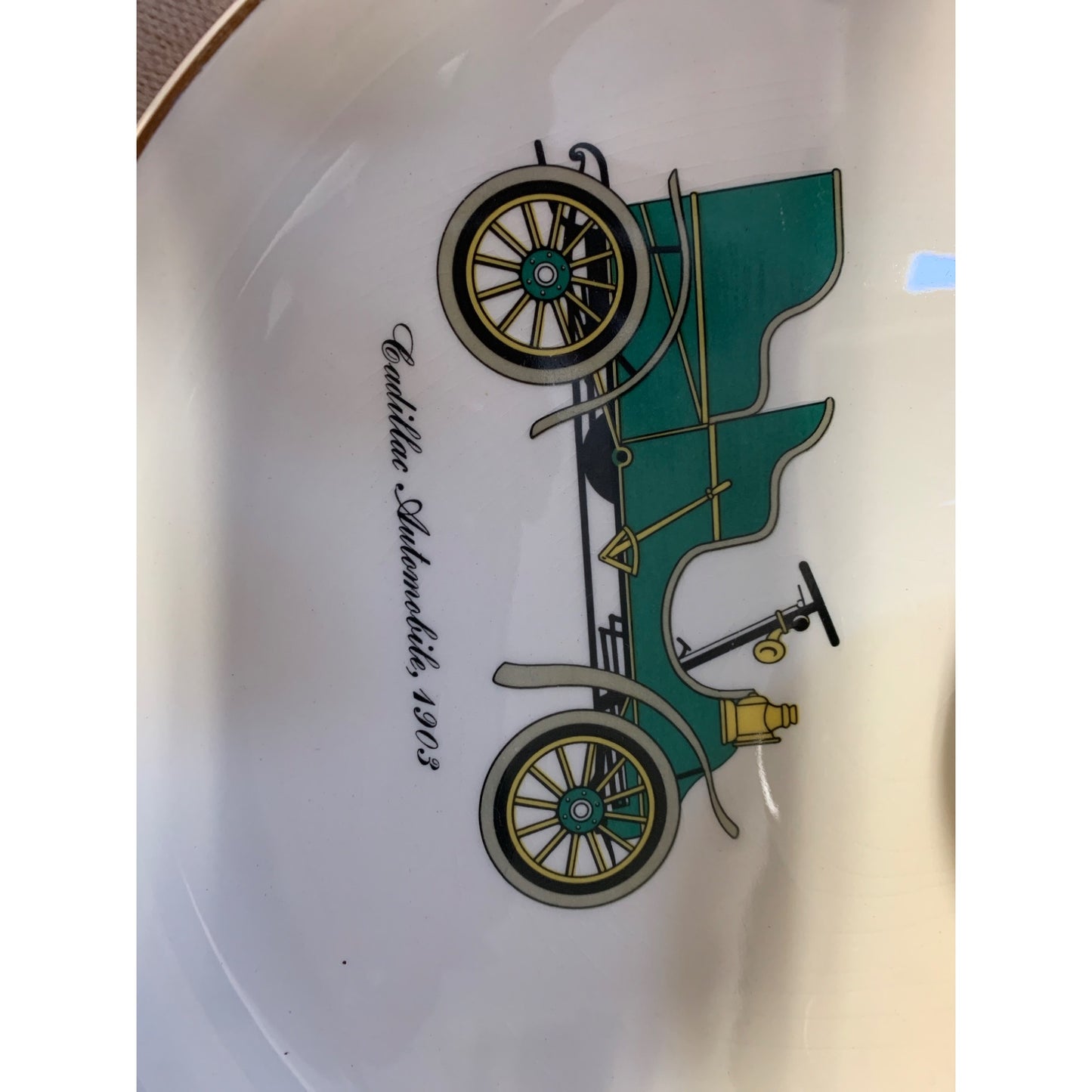 1895-1903 Gold Trim Porcelain Lunch Set of 4 Antique Automobiles