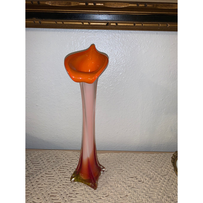 Vintage Murano Art Glass Hand Blown Tall Lilly Vase