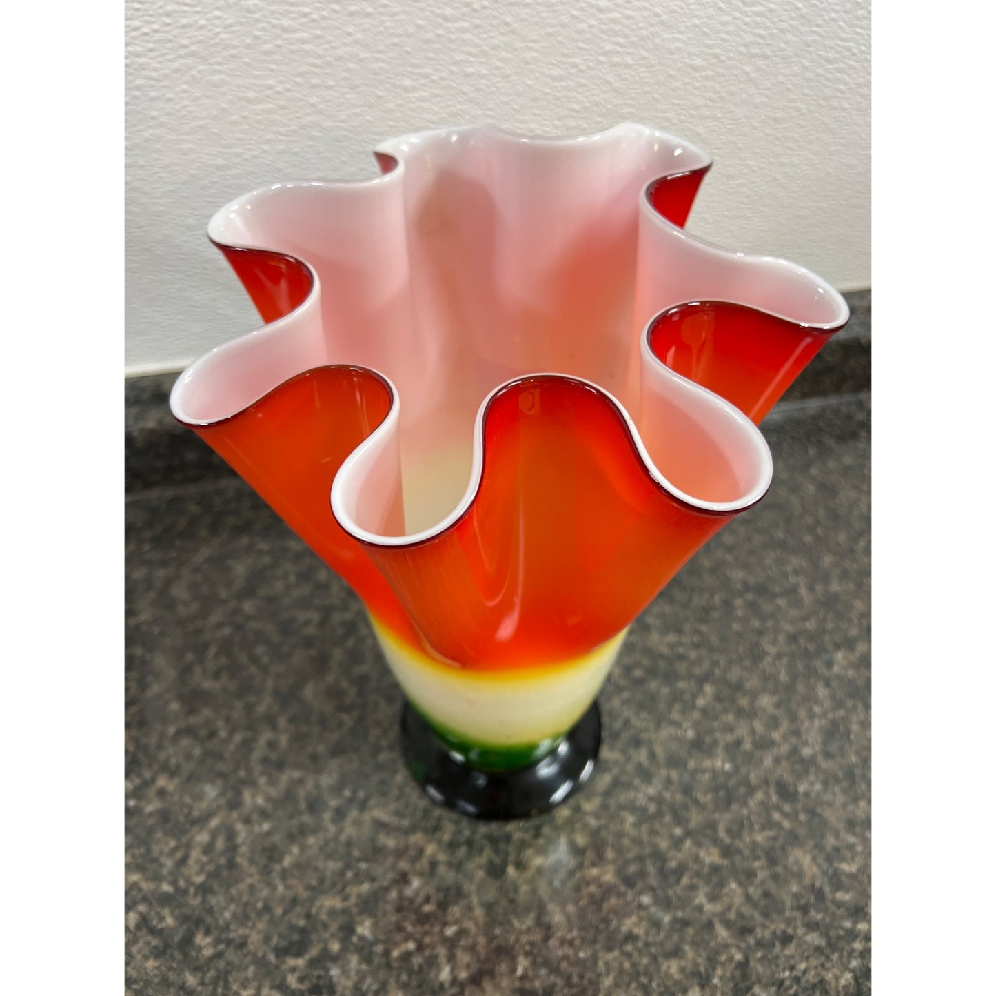 Murano Style Cased Art Glass 12" Multi-color Handkerchief Blown Glass Vase