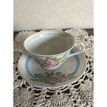 Load image into Gallery viewer, Porcelain Tiffany Blue and Wild Rose Teacup &amp; Saucer Unmarked
