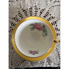 Load image into Gallery viewer, Jason Made in England Bone China Bright Yellow with Pink Rose Teacup &amp; Saucer
