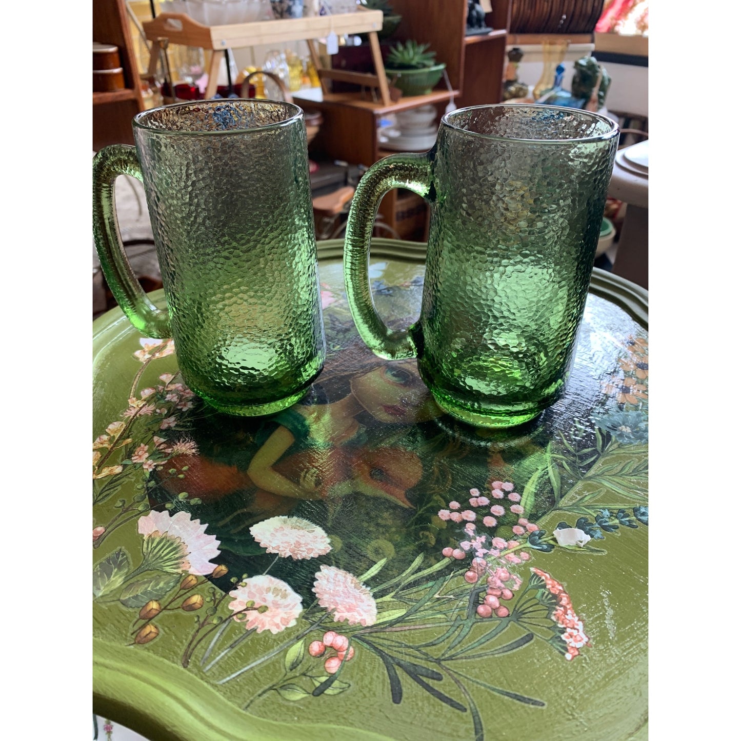 Green Peel Textured Glass Beer Mugs