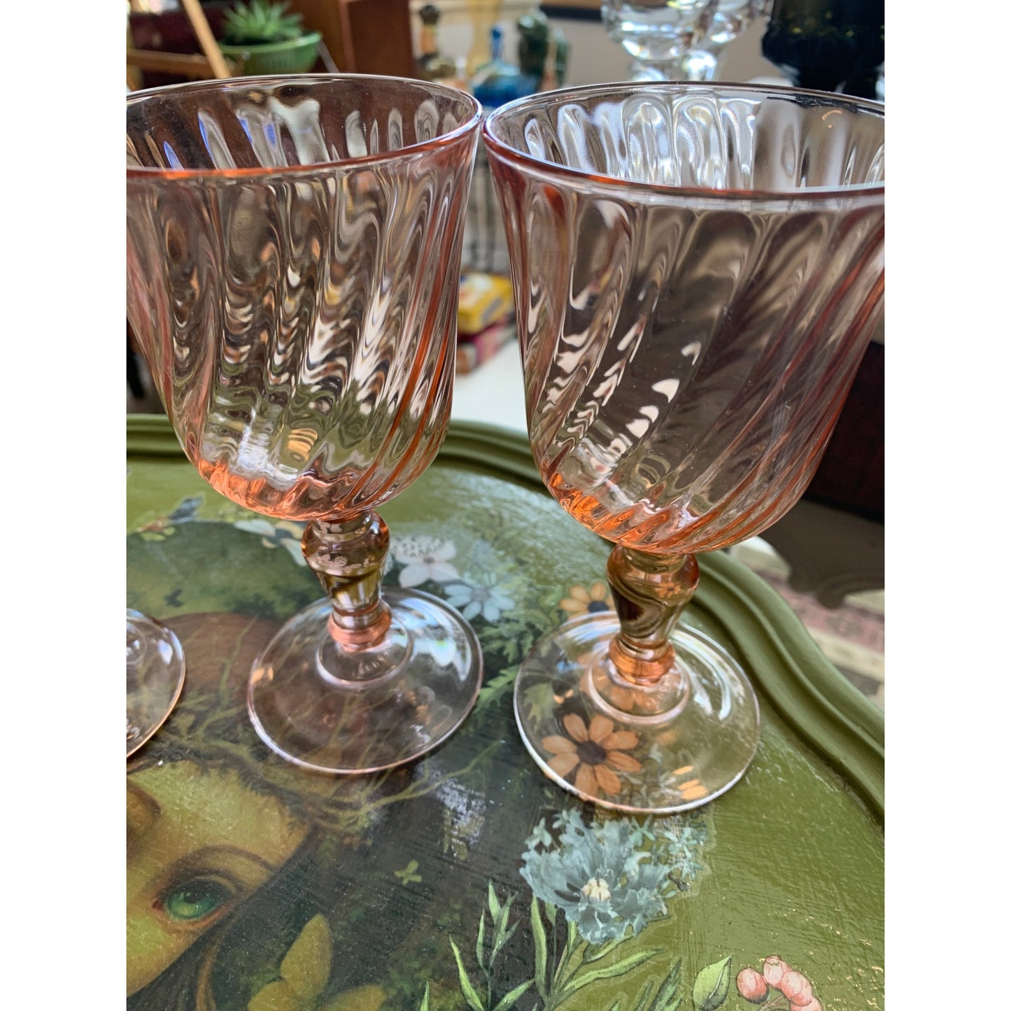 French Luminarc Arcoroc Rosalina 1960s Pink Swirl Water Goblets Set of 4