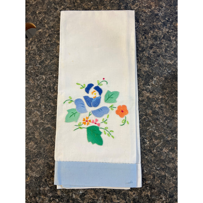 Vintage Hand Embroidered Tea Towel with a Floral Design