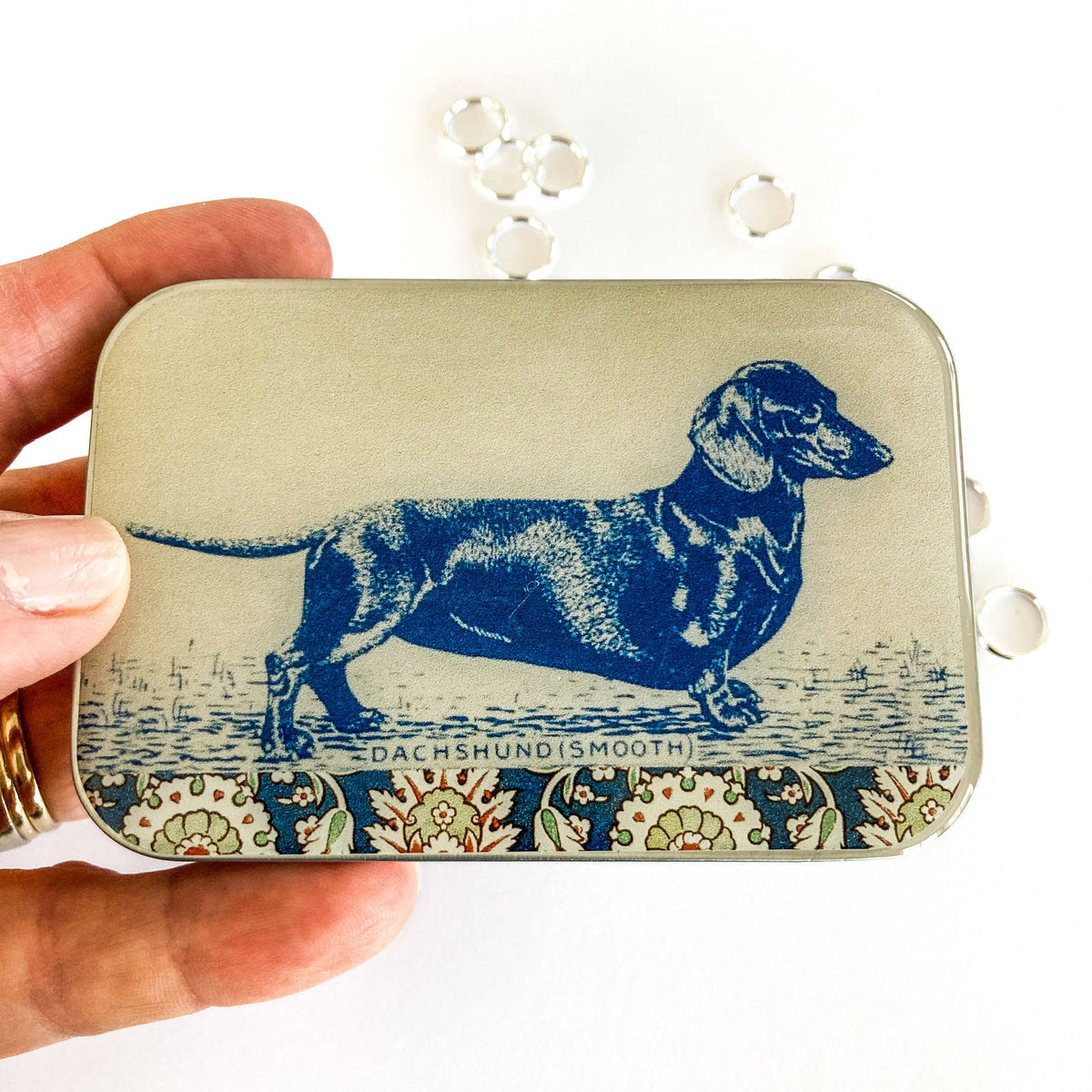 Firefly Notes - Dachshund notions tin, stitch marker tin