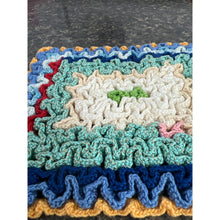 Load image into Gallery viewer, Vintage 1950’s Hand Crochet Pot Holder Green, Blue, Yellow, and Cream
