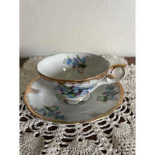 Load image into Gallery viewer, Vintage Japan Teacup &amp; Saucer with Delicate Pink and Blue Flowers and Gold Trim
