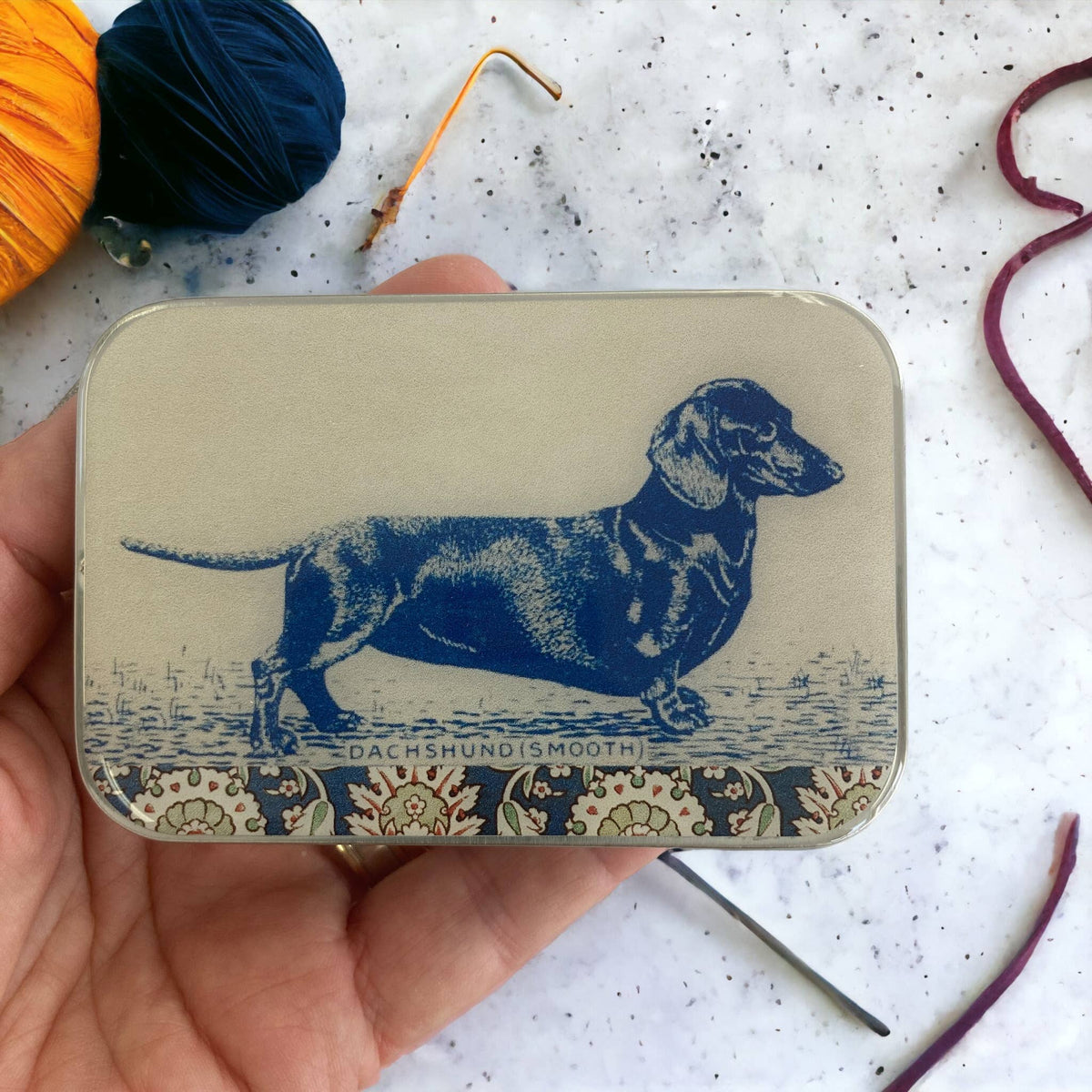 Firefly Notes - Dachshund notions tin, stitch marker tin