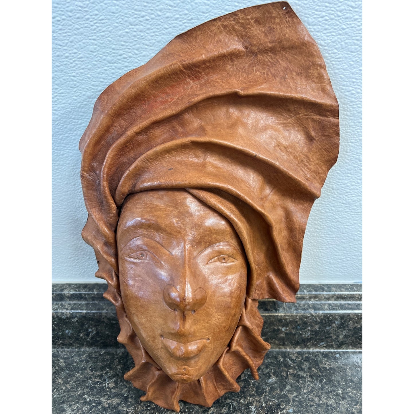 Handmade Vintage Leather 3D Face Sculpture
