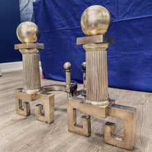 Load image into Gallery viewer, Greek Key Vintage Brass Andirons
