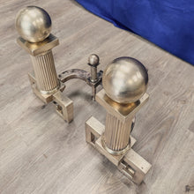 Load image into Gallery viewer, Greek Key Vintage Brass Andirons
