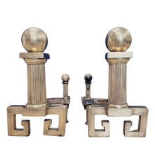 Load image into Gallery viewer, Greek Key Vintage Brass Andirons
