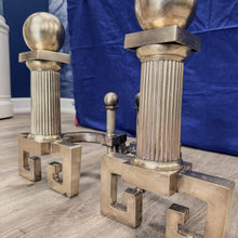 Load image into Gallery viewer, Greek Key Vintage Brass Andirons
