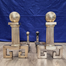 Load image into Gallery viewer, Greek Key Vintage Brass Andirons
