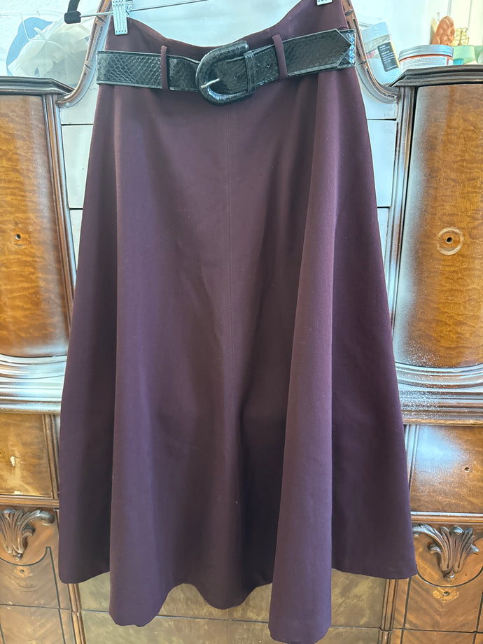 1970s Linda Allard Burgandy 100% wool Skirt size small