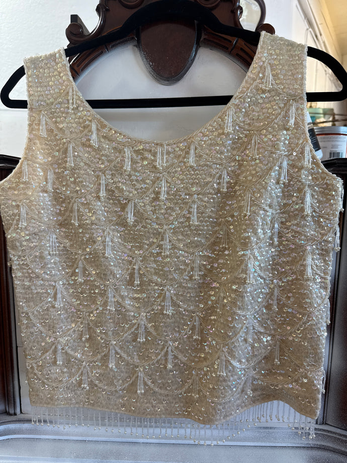 Antique British Crown 100% Wool Fully Sequin Beaded Top Size S