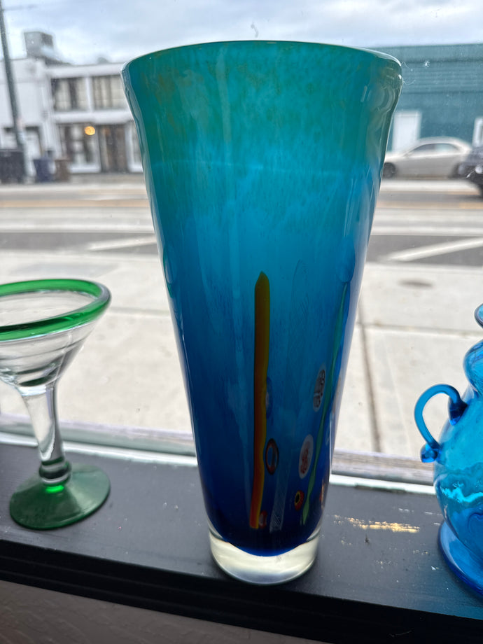 Venetian Blue Murano Blown Glass Vase - Blue