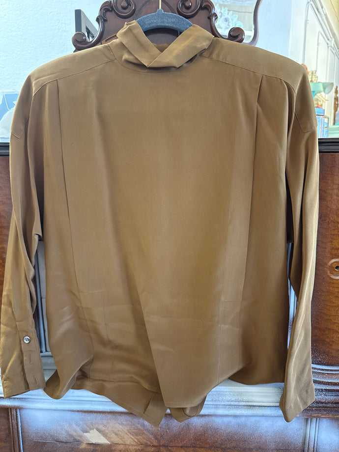 Vintage Linda Allard Copper Brown 100% Silk Blouse size 4