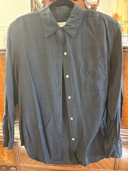 Lord & Taylor Navy 100% Silk Shirt Size 4
