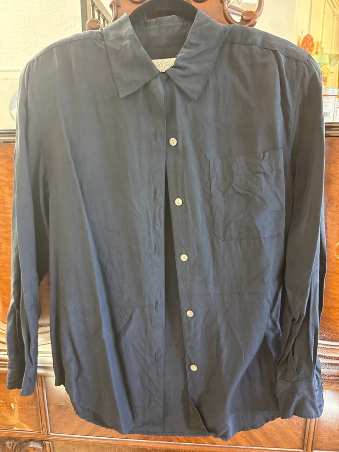 Lord & Taylor Navy 100% Silk Shirt Size 4