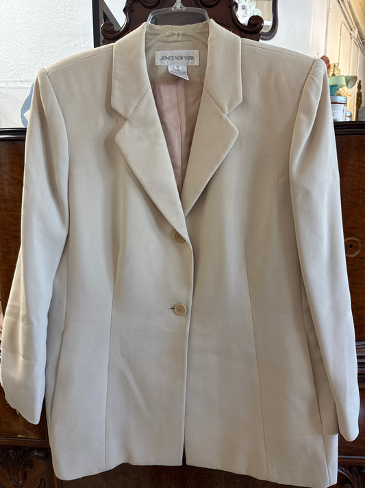 Vintage Jones New York Beige Lined Suit Jacket Size PW 14