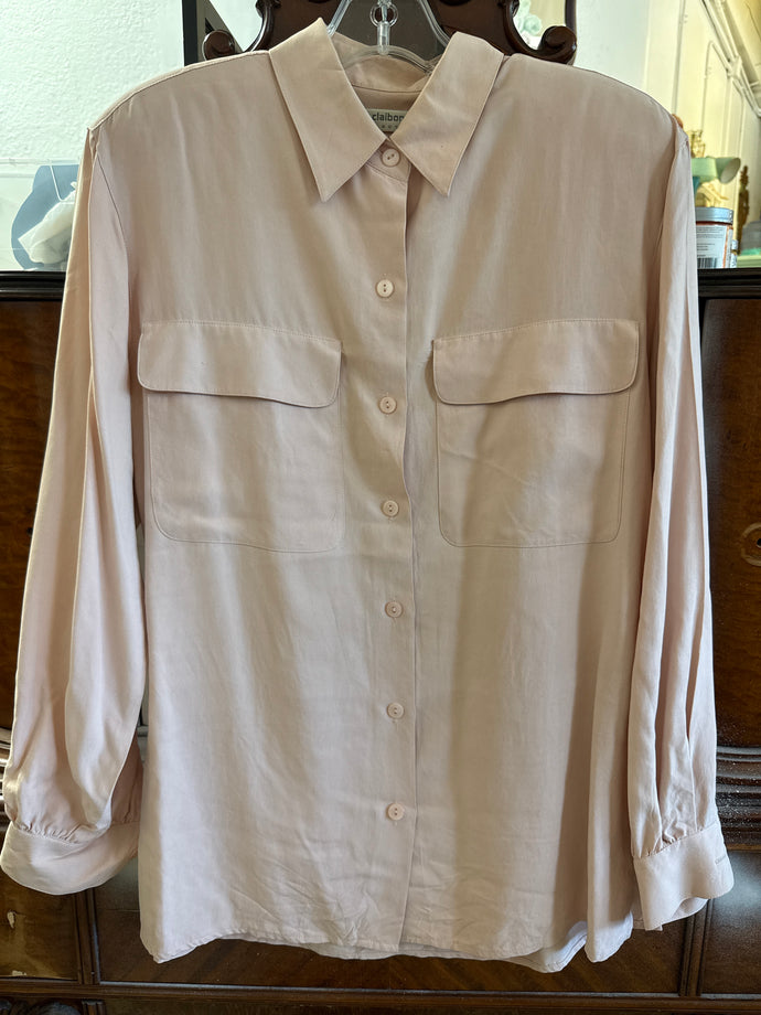 Vintage Liz Claiborne Pink 100% Silk Button Down Blouse Size Small