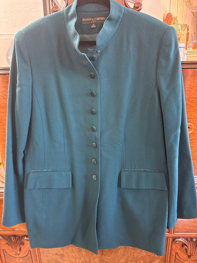 Vintage 1980s Kasper & Company Teal Lined Suit Jacket Size 16