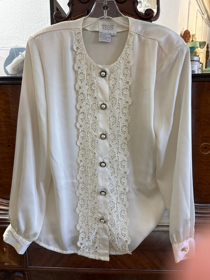 Vintage Tess Women's cream and Lace Button Down Blouse Size 8