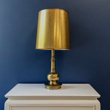 Load image into Gallery viewer, Tall Vintage Brass Lamp &amp; Gold Shade
