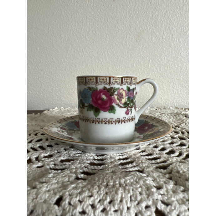 1950s Japanese Richard Demitasse Cappuccino Floral Teacup and Saucer Set
