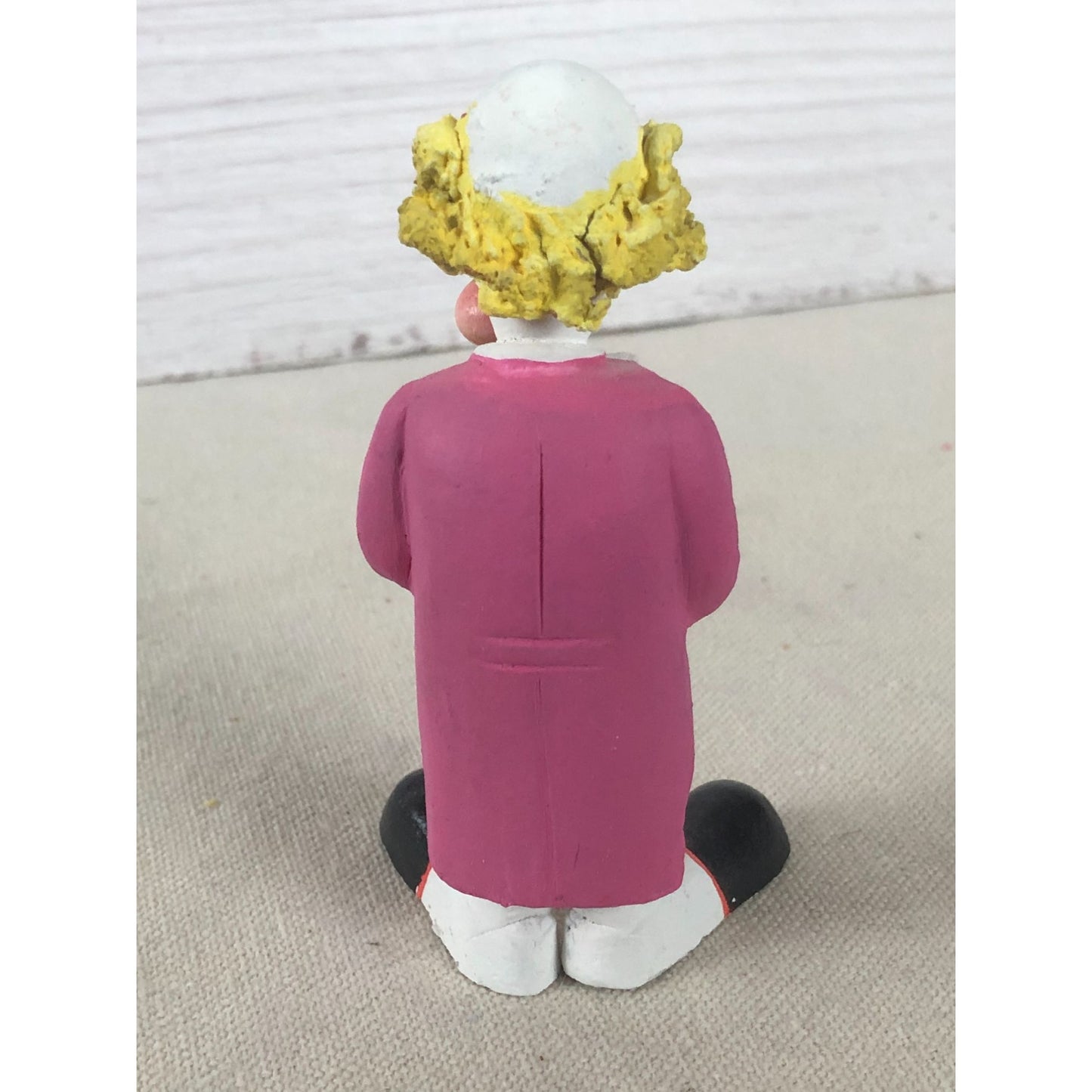 Vintage Mexican Folk Art Paper Mache Clown in Pink Holding Four Balls on a Stick