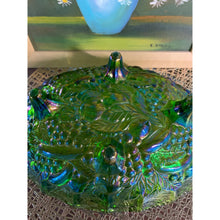 Load image into Gallery viewer, Indian Harvest Green Carnival Glass Footed Fruit Bowl
