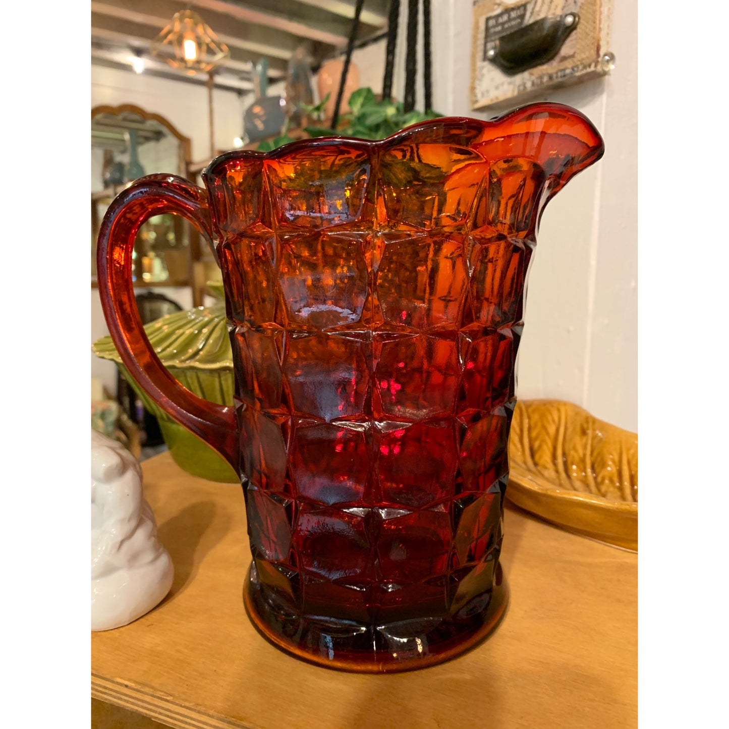 Vintage Tiara Constellation Sunset Red Glass Pitcher
