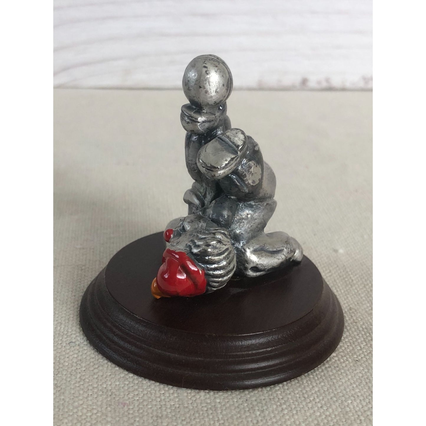 George Good Pewter Miniature Clown Laying On Back On Wood Base 2.25"