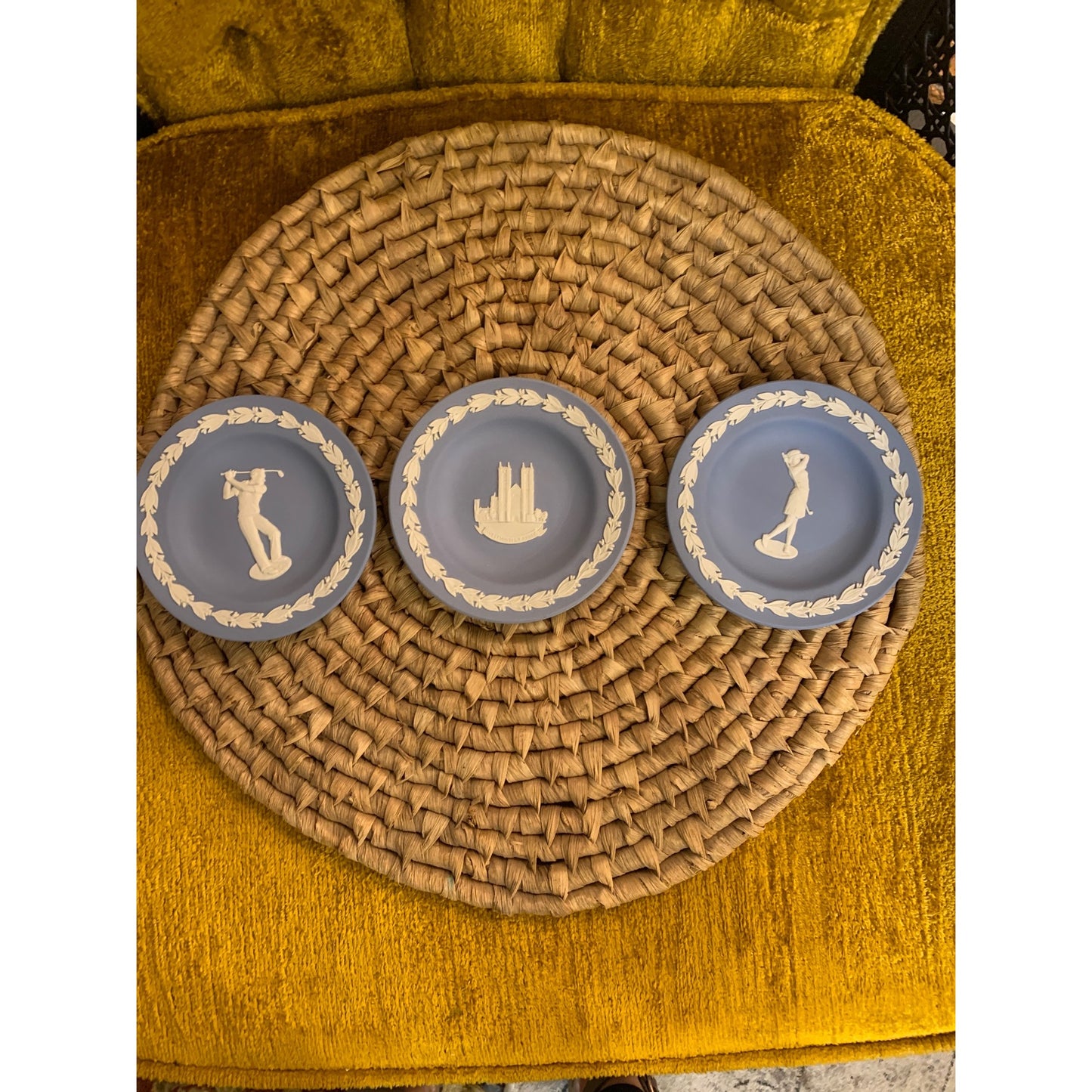 1950s Wedgwood Blue Jasper Mini Golf Couple Plates Set of 3
