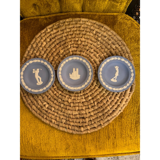 1950s Wedgwood Blue Jasper Mini Golf Couple Plates Set of 3