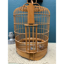 Load image into Gallery viewer, Large Vintage Bamboo Birdcage with Perch and Ceramic Bowls

