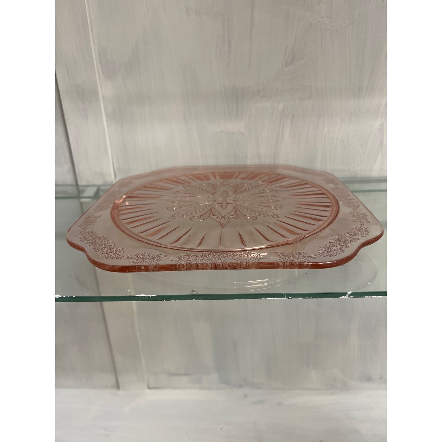 1930s Jeanette Adam Pink Depression Glass Square Footed Serving Plate, Cake Plate