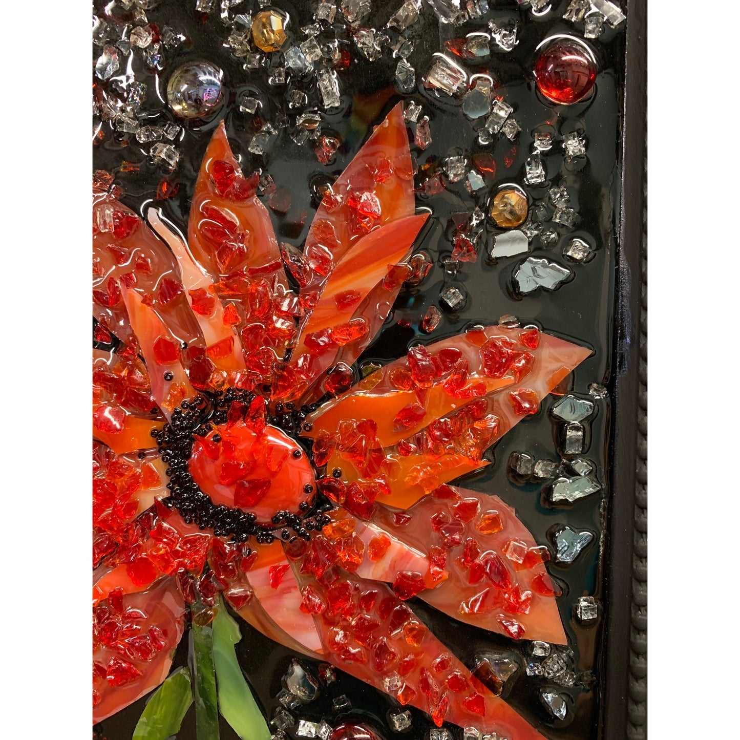 Red Flowers with Black Background Resin Art 11x14 by Kimberly Boltemiller