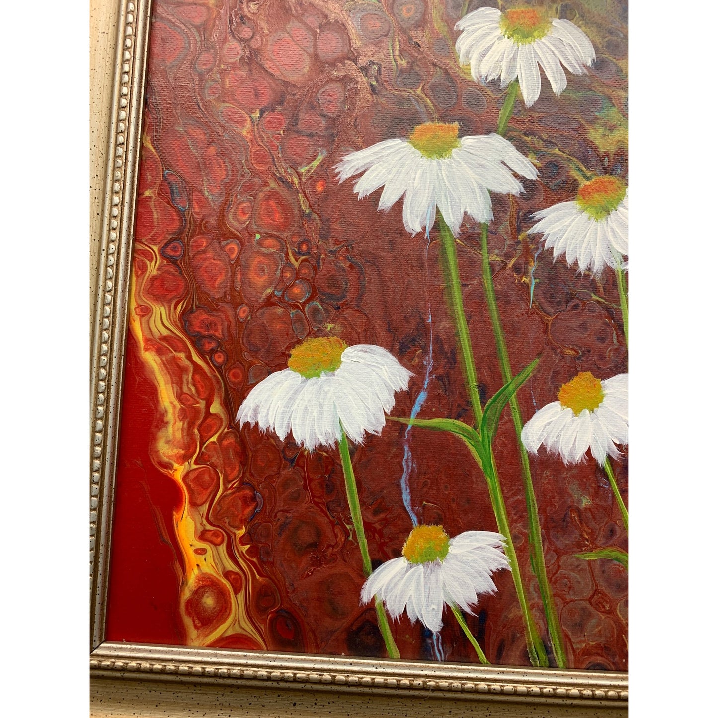 Daisies Resin Acrylic Pour 16x20 Wall Art by Kimberly Boltemiller