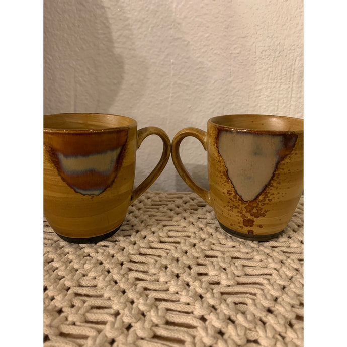 Set of Two (2) Sango Splash 4951 Stoneware Brown Drip Glazed Coffee or Tea Cups Mugs