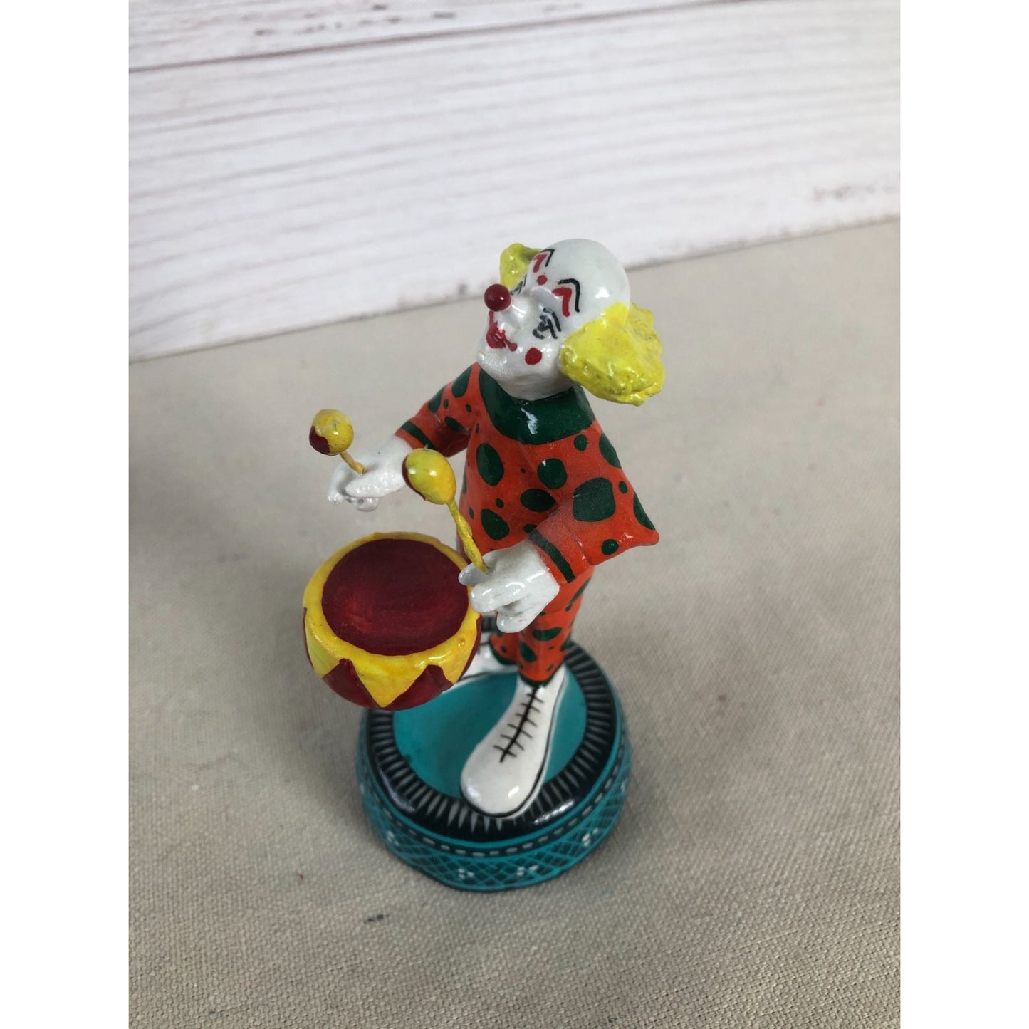 Vintage Marvi Mex Ceramic Clown Playing Drums Signed