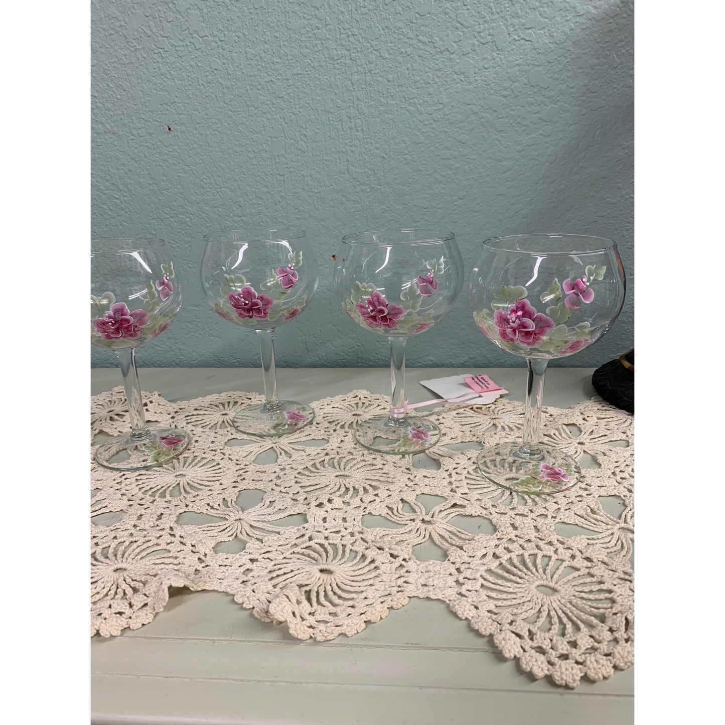 Wine Glasses Set of 4 Hand Painted with Floral Design
