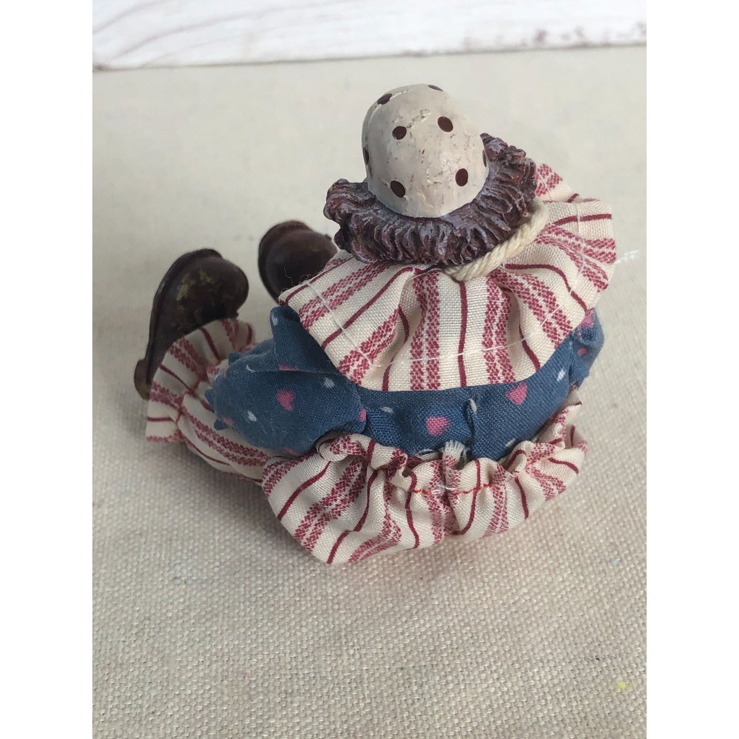 Vintage Hand Painted Clown Figurine Dressed in Hand Made Clothing