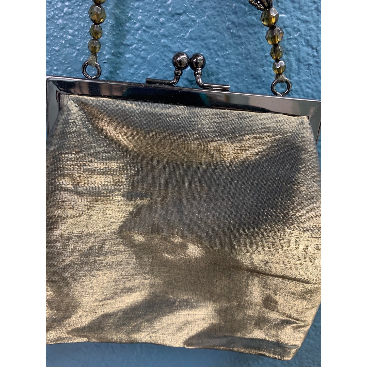 Iridescent Green Hand Bag with Beaded Strap