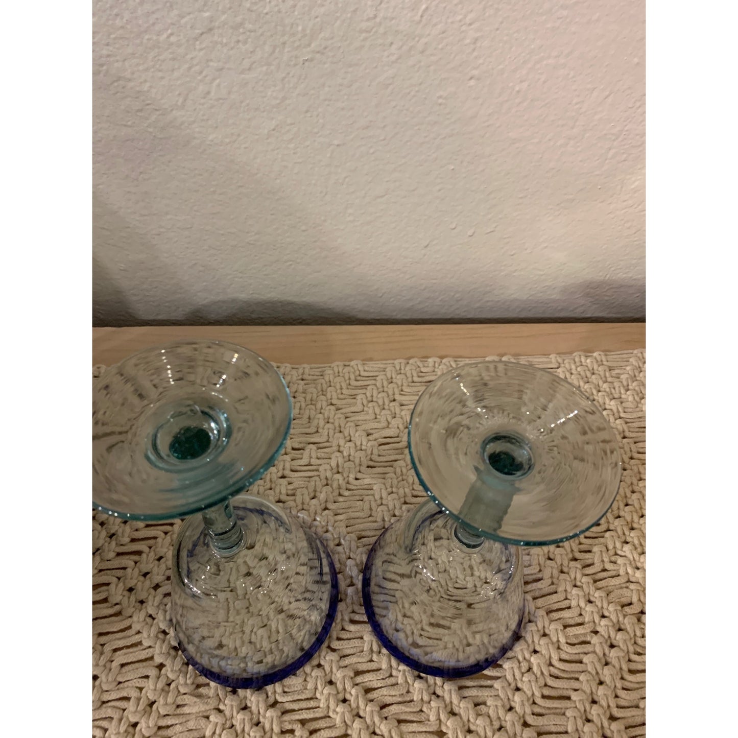 Blue Rimmed Mexican hand Blown Cocktail Glass set of 2