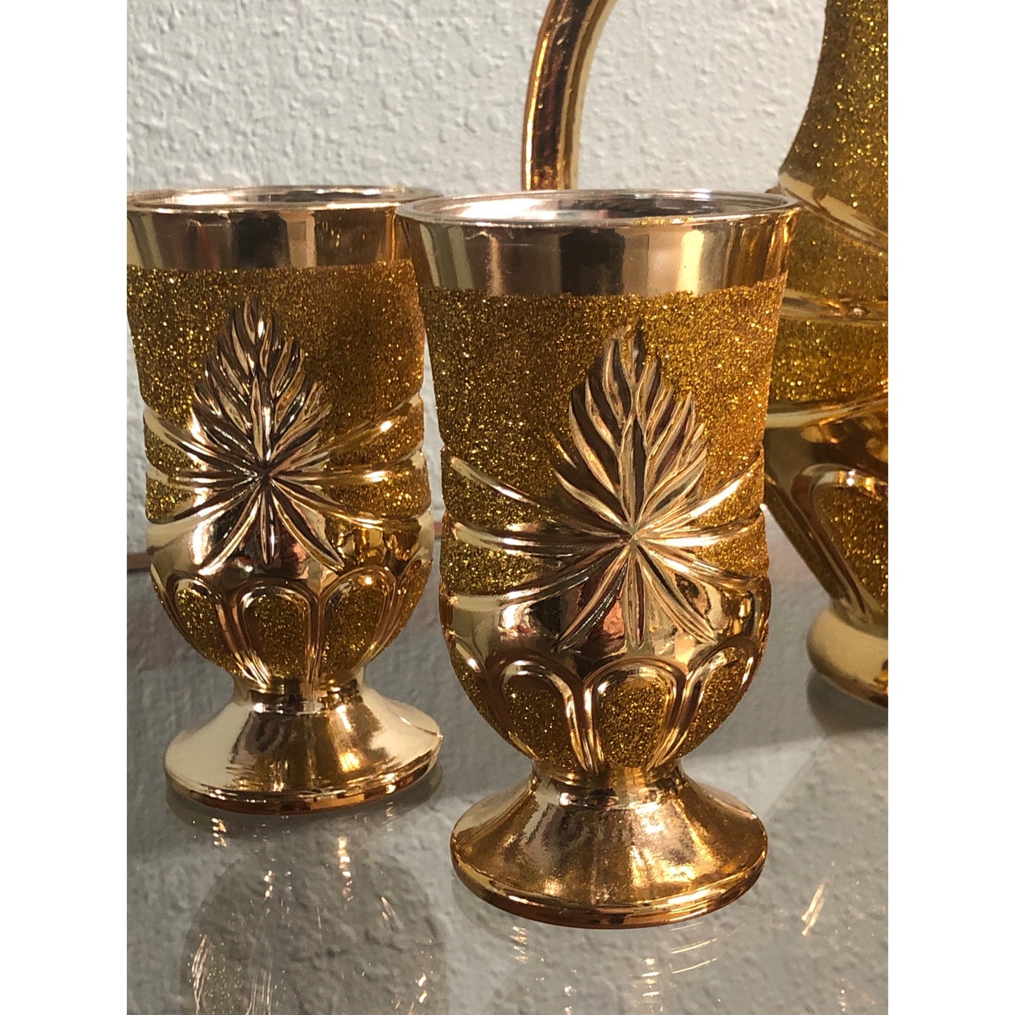 Golden Glitter Thermos Flask with Glass Inner Jug and Cups